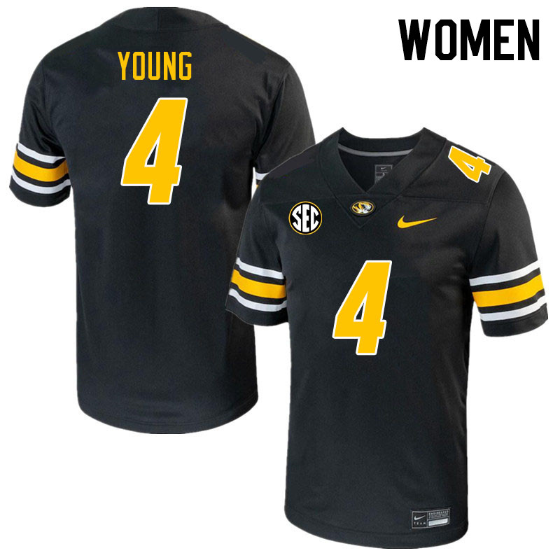 Women #4 Elijah Young Missouri Tigers College 2023 Football Stitched Jerseys Sale-Black - Click Image to Close